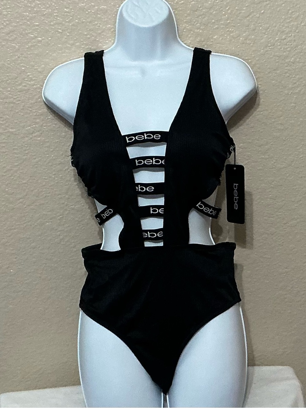bebe Black Cutout Strappy One-Piece